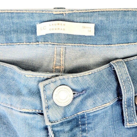 Womens Size 14 Lauren Conrad Lightwash Stretchy Distressed Cuffed Skinny Jeans - Picture 10 of 12